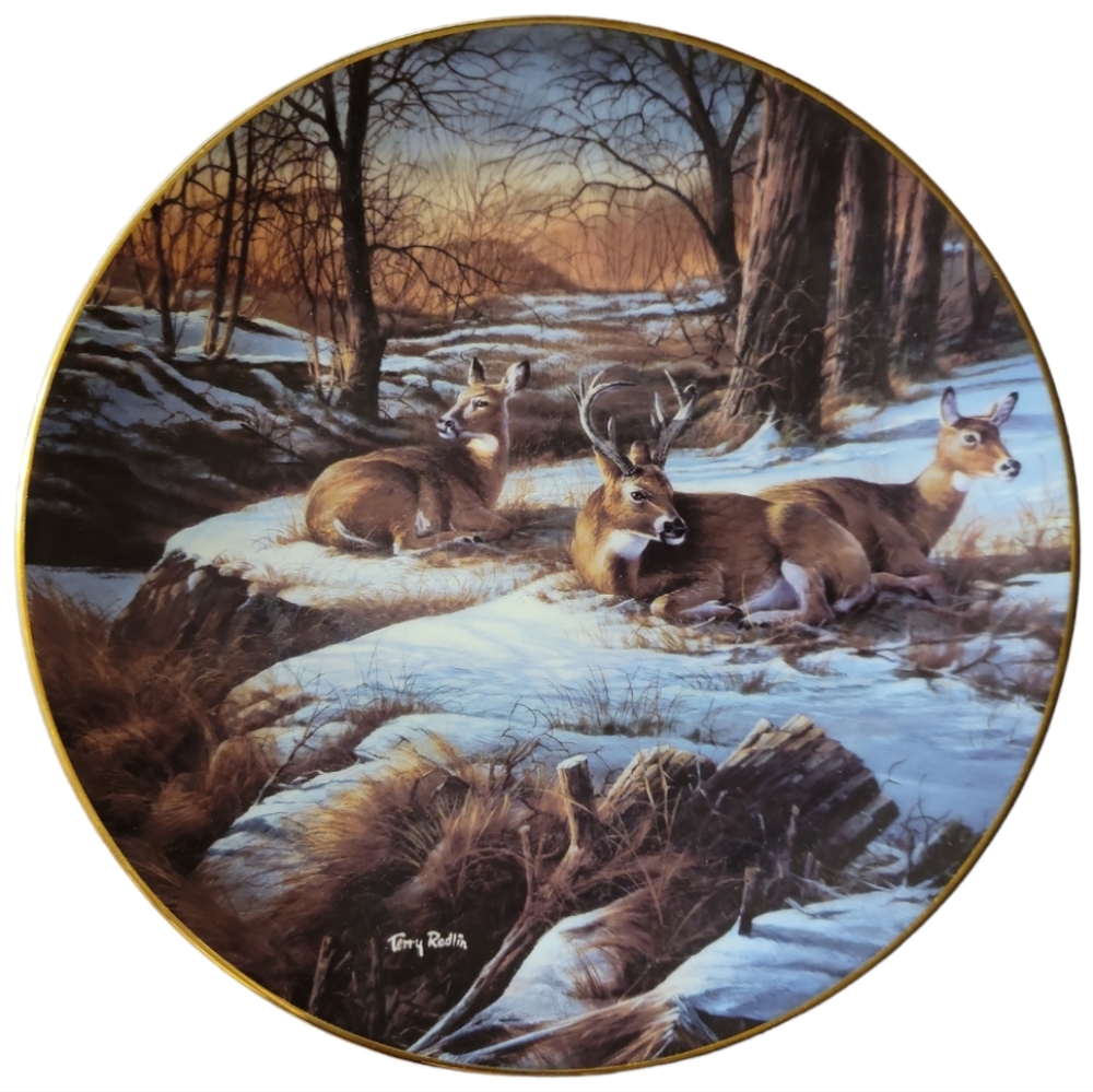 Vtg 97 Sunny Afternoon Whitetail Deer Terry Redlin Porcelain 22 KT Gold COA